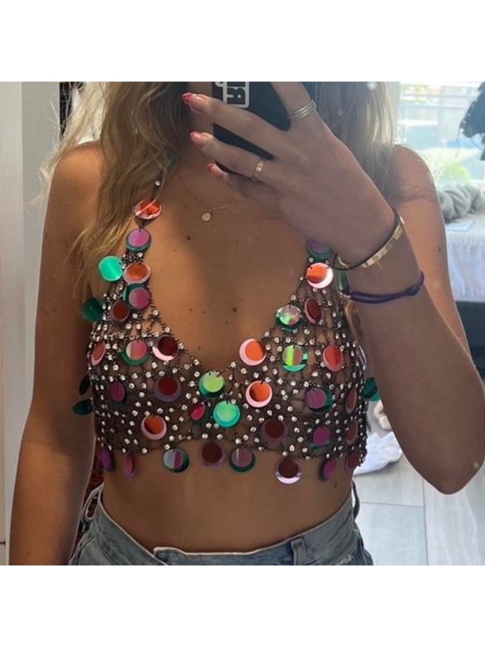 Zara Sequin Mirror Chain Bra Top - Picture 1 of 10
